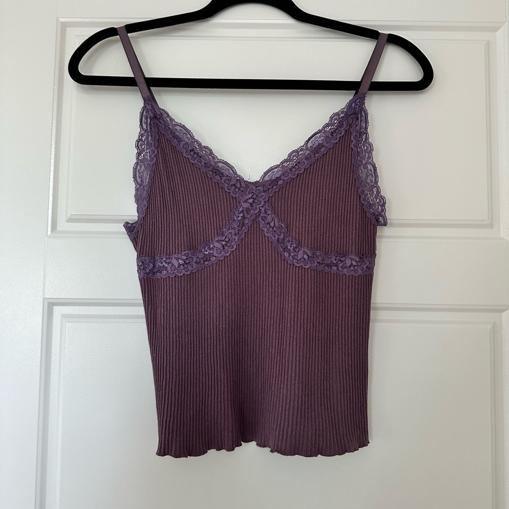 Gypsy Jade Purple Ribbed Tank with Lace Trim